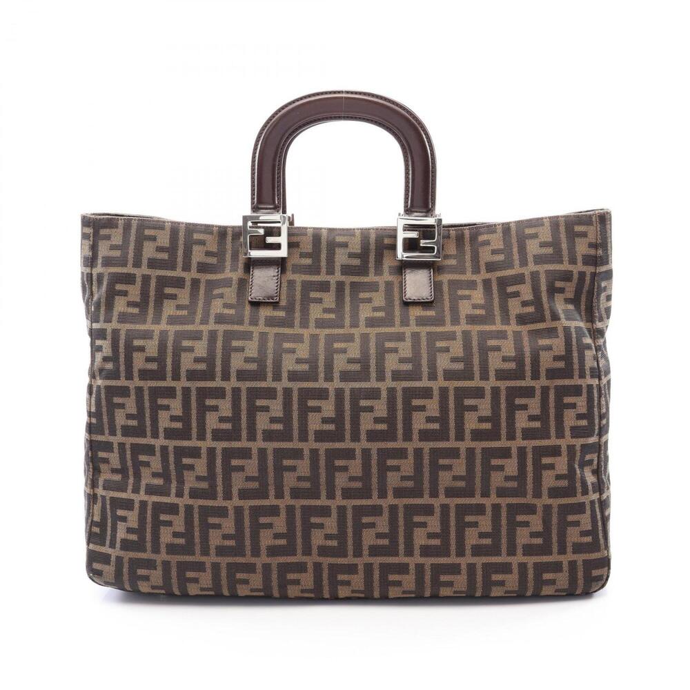 Fendi Zucca Tote Bag Handbag Canvas Leather Women's Brown